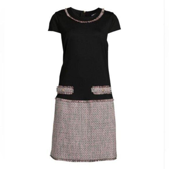 Karl Lagerfeld Preppy Old Money Barbie Two Tone Colorblock Tweed Shift Dress 4 - Picture 3 of 10